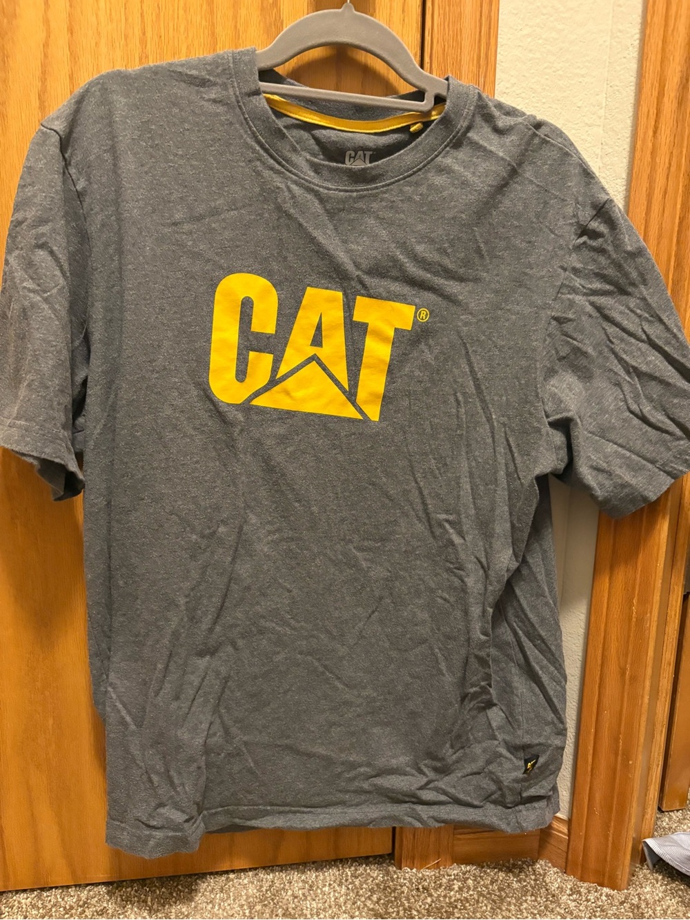 Caterpillar Gray Short Sleeve Tee with Yellow CAT Logo